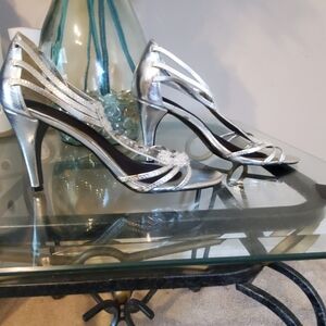 Silver Open Toe Heels